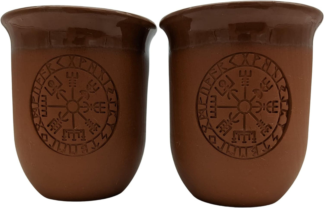 Tonbecher Set Vegvisir - Keramik Becher mit Gravur, Mittelalter Kaffeebecher, 200 milliliters