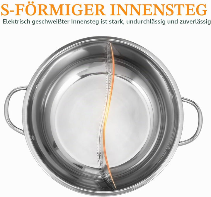STOBAZA Hot Pot Mit Trennwand Edelstahl 32Cm Doppelseitiger Suppentopf Für Induktionsherd Und Gas Le
