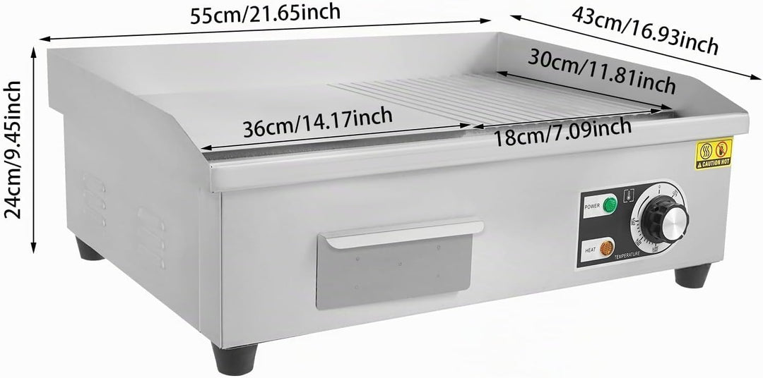 Elektrisch Tischgrill Elektrogrill Edelstahl Grillplatte | 3000W Grillplatte Elektrisch Gastro, Brat