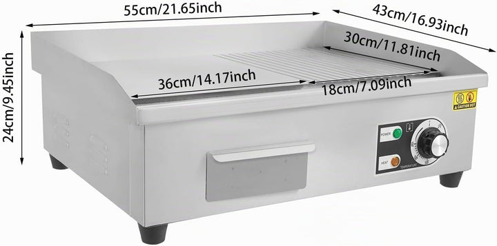 Elektrisch Tischgrill Elektrogrill Edelstahl Grillplatte | 3000W Grillplatte Elektrisch Gastro, Brat