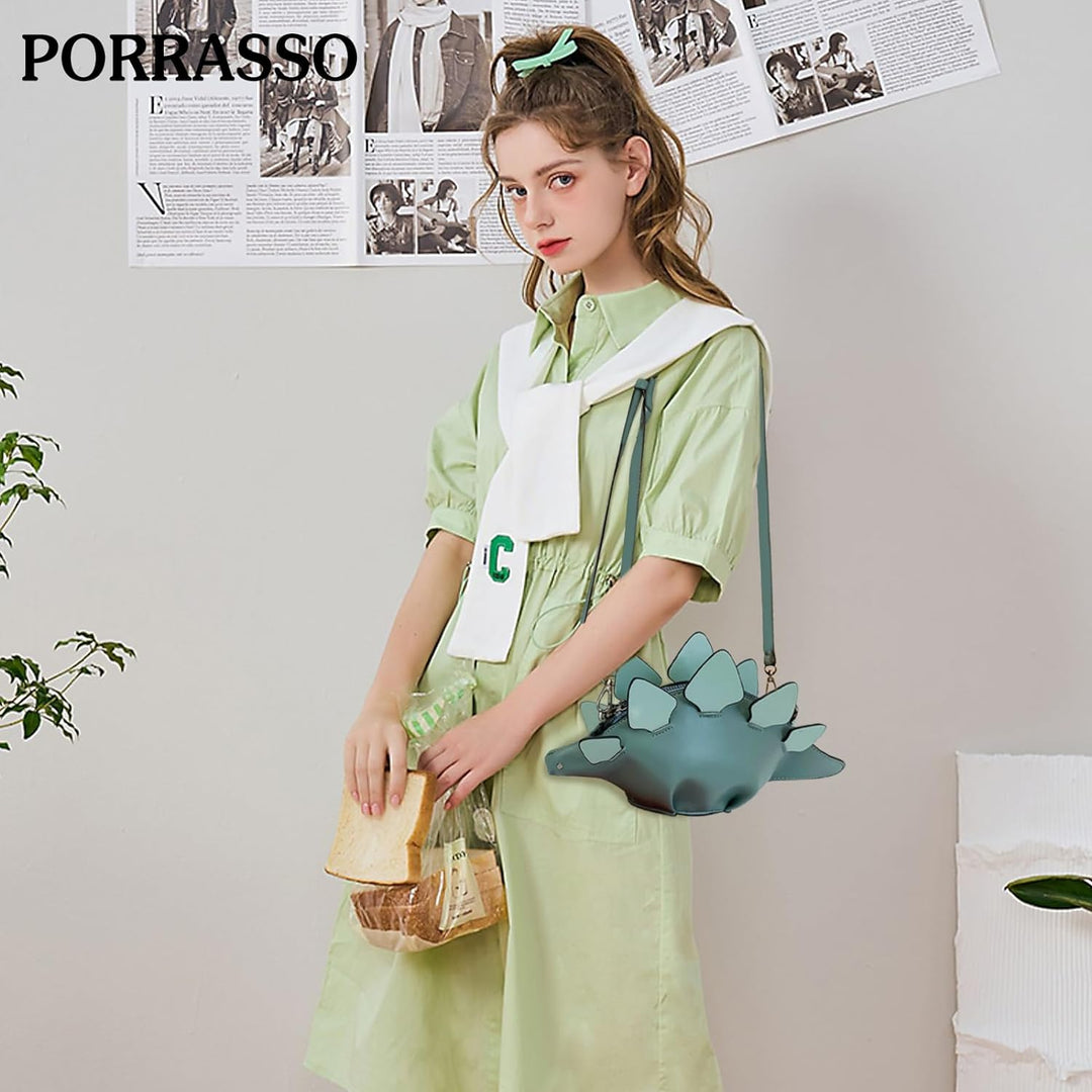 PORRASSO Mädchen Umhängetasche Damen Kreative Schultertasche Süsse Dinosaurier Geformte Handtasche V