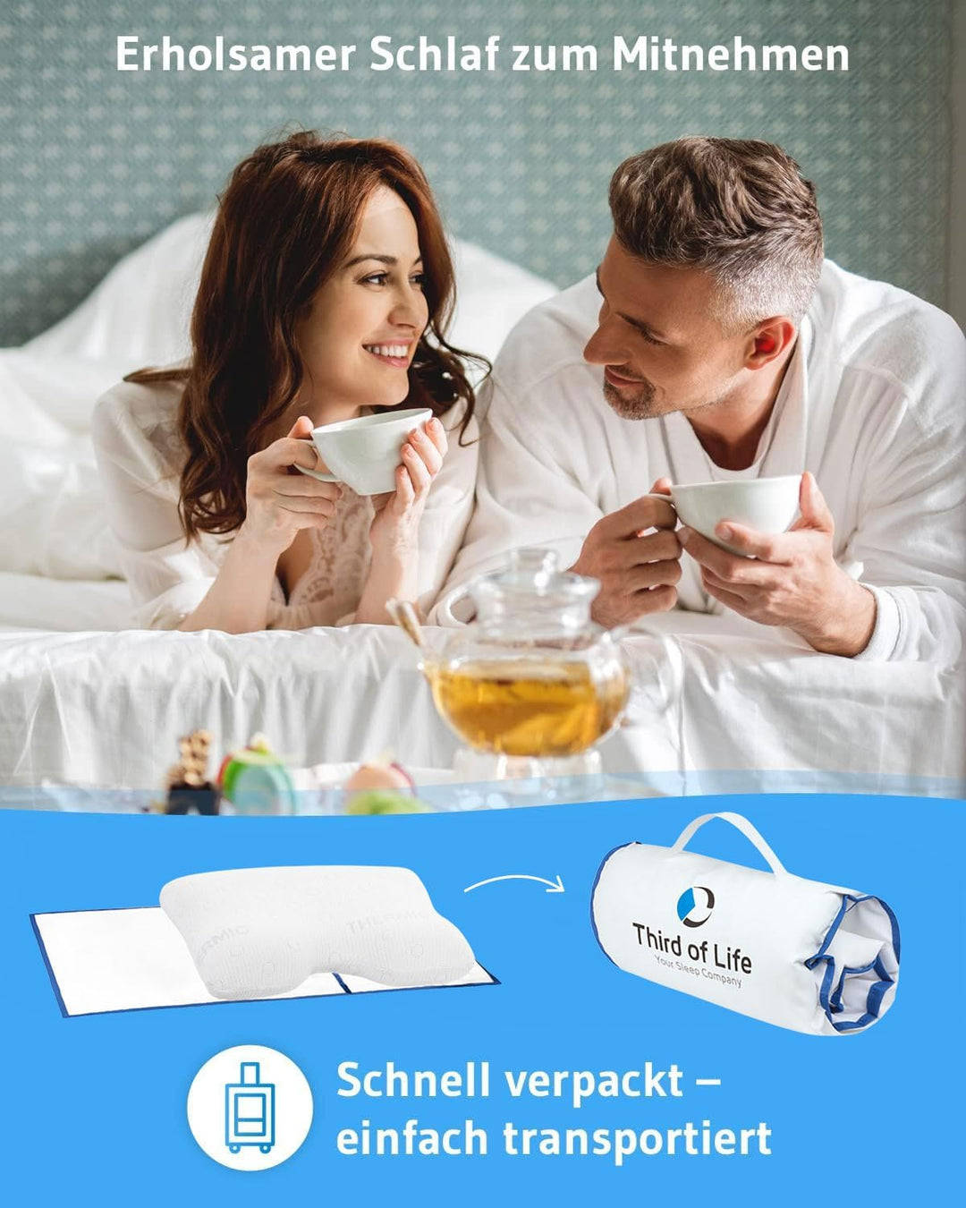 Seitenschläferkissen GIANFAR | Orthopädisches Nacken-Stützkissen | Ultrafresh Memory-Foam gegen Nack