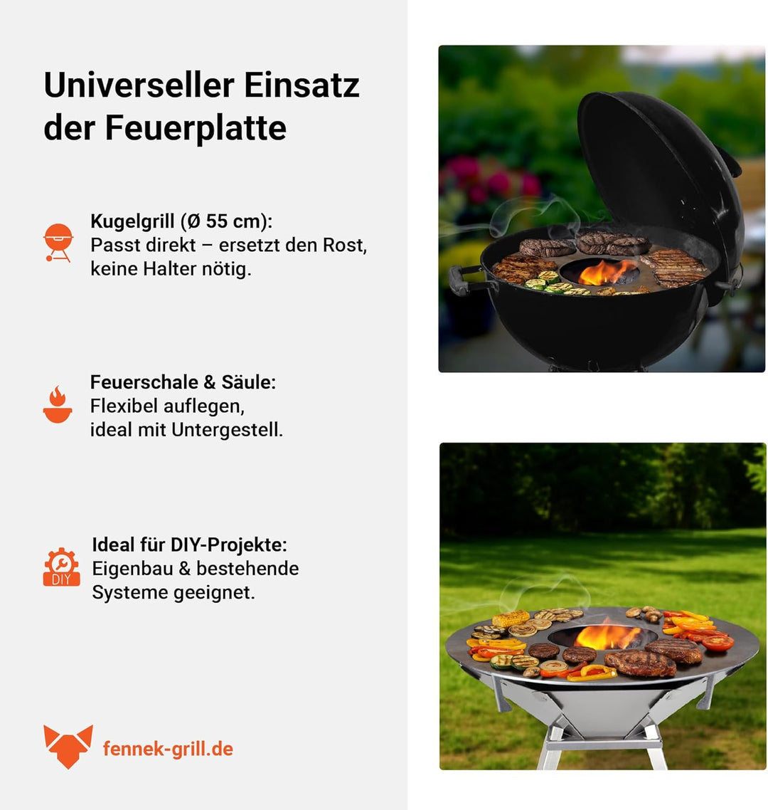 FENNEK Feuerplatte Ø 55 cm für alle 57 cm Kugelgrills wie Weber und co. | Grillring aus 4,0 mm Feink