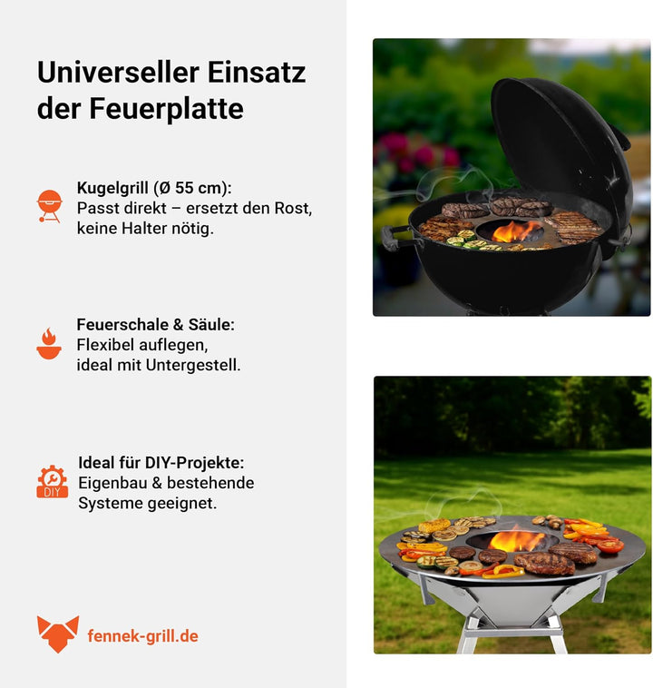 FENNEK Feuerplatte Ø 55 cm für alle 57 cm Kugelgrills wie Weber und co. | Grillring aus 4,0 mm Feink