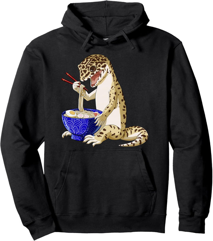 Japanischer Anime Eidechsen Leopardgecko isst Ramen Nudeln Pullover Hoodie