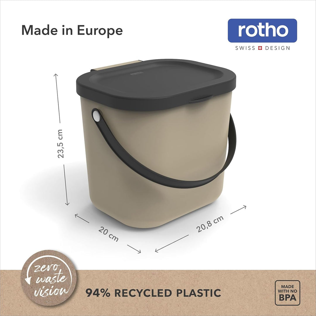 Rotho Albula 2er-Set Biomülleimer 6l mit Deckel und Henkel für die Küche, Kunststoff (PP) BPA-frei,