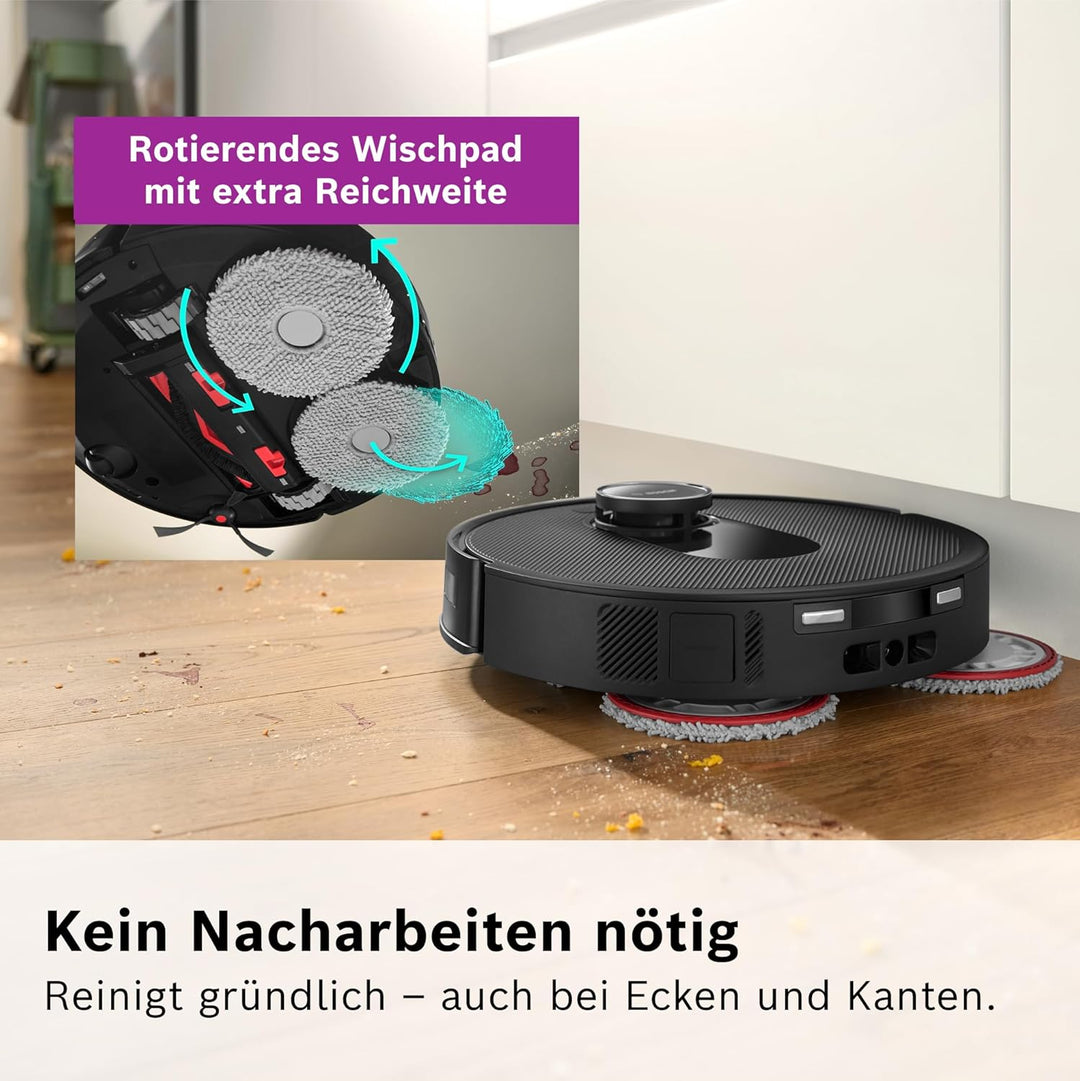 Bosch Spotless Max BCRDW3B Saugroboter mit Wischfunktion, 11.000 Pa Saugkaft, rotierende Wischpads,