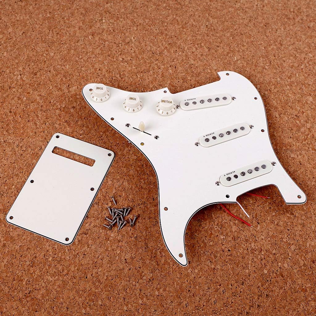 Alnicov 11 Holes Guitar Single Coil Pickups Vorverdrahtetes SSS Pickguard Scratch Plate Set mit rück