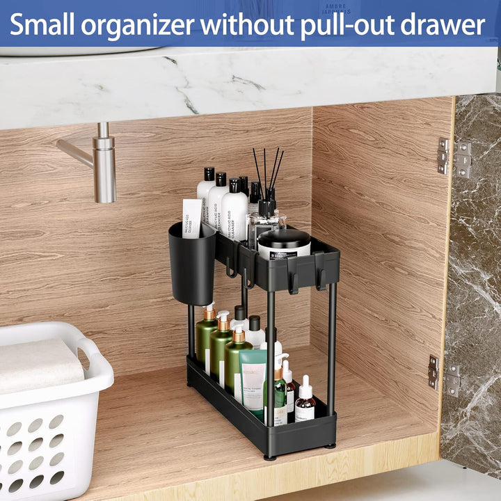 Puricon 3 Stück Ausziehbar Unter Waschbecken Regal, 2 Etagen Standregal Küche Arbeitsplatte Regal Or