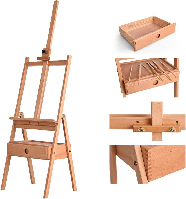 DREAMADE Staffelei Holz mit Schublade, 151-194cm höhenverstellbare Präsentationsstaffelei Holzstaffe