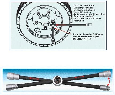 4 in 1 Spezial Radmuttern-Schlüssel Radkreuz (Kreuzschlüssel) Kompakt klappbar (faltbar) Nuss 17 19