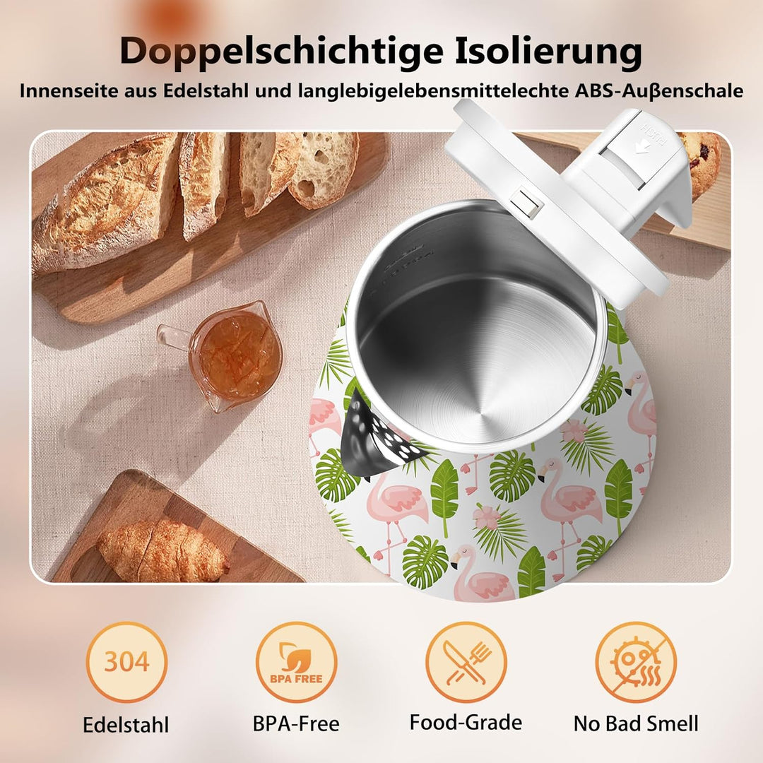 1,2L Kabelloser Edelstahl Wasserkocher – BPA-frei, 1000W Schnellkochender Teekocher, Metall Design,