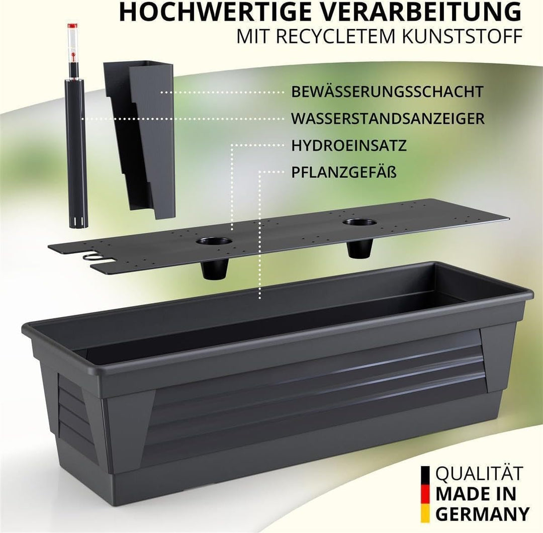 Blumenkasten Milano 3er Set 80 cm lang Farbe Anthrazit mit Wasserspeicher und Wasserstandsanzeige Pf