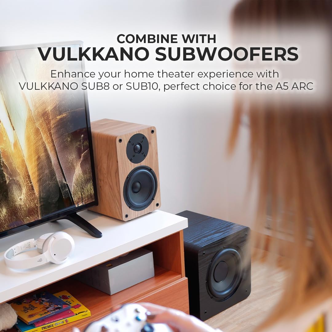 VULKKANO A5 ARC Aktivlautsprecher mit 5.25" Woofer, Bluetooth 5.0, HDMI ARC, Optische, RCA, USB, mit