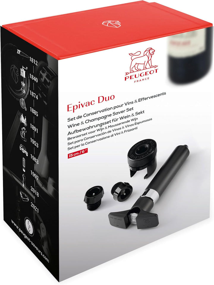 PEUGEOT - Epivac Duo - Vakuumpumpe + 2 Weinverschlüsse und 1 Champagnerverschluss - Zur Konservierun