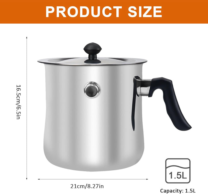Doppelwandiger Milchtopf Induktion 1,5L, Edelstahl Wasserbad Topf mit Deckel und Pfeifton, Simmertop