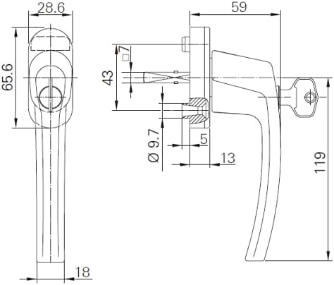 Roto Line Griff abschliessbar 100Nm ohne Logo natursilber Stiftlänge 32 mm