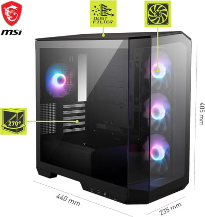 MSI MAG PANO M100R PZ mATX PC-Gehäuse - 3 x 120 mm Reverse-Blade ARGB-Lüfter und 1 x 120 mm ARGB-Lüf