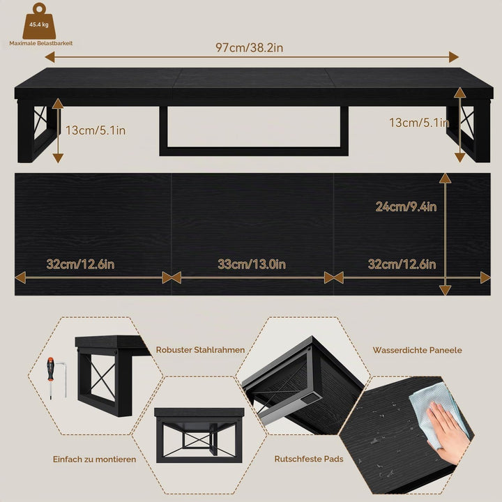 IBUYKE Dual Monitorständer, Computer Bildschirmerhöhung, 97cm Holz Schreibtisch Monitor Erhöhung mit