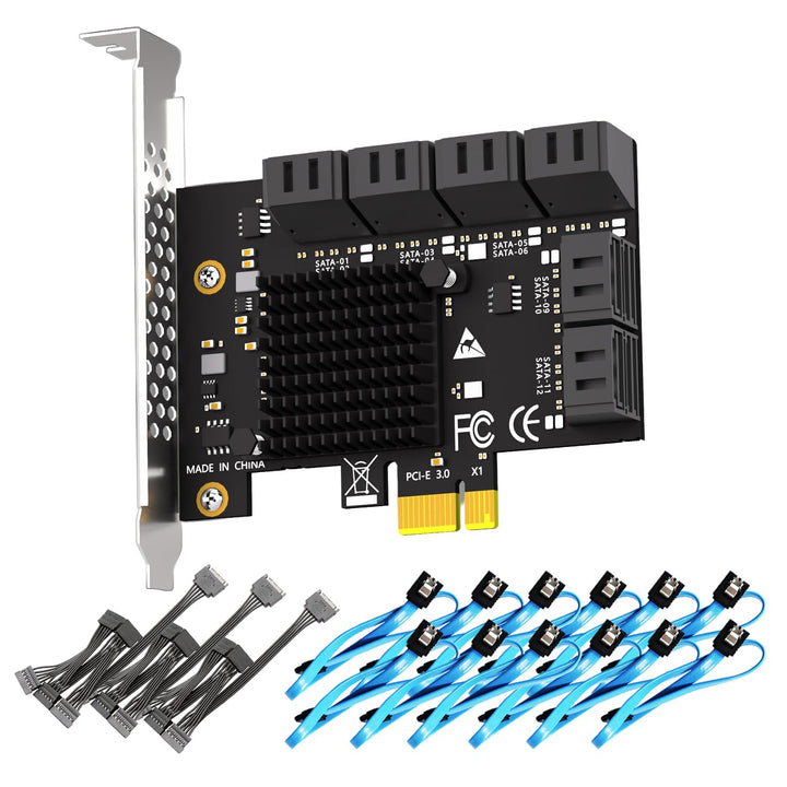 glotrends PCIe SATA Adapterkarte mit 12 Port SATA III 6Gbps (inklusive SATA Kabel und 15PIN SATA Spl