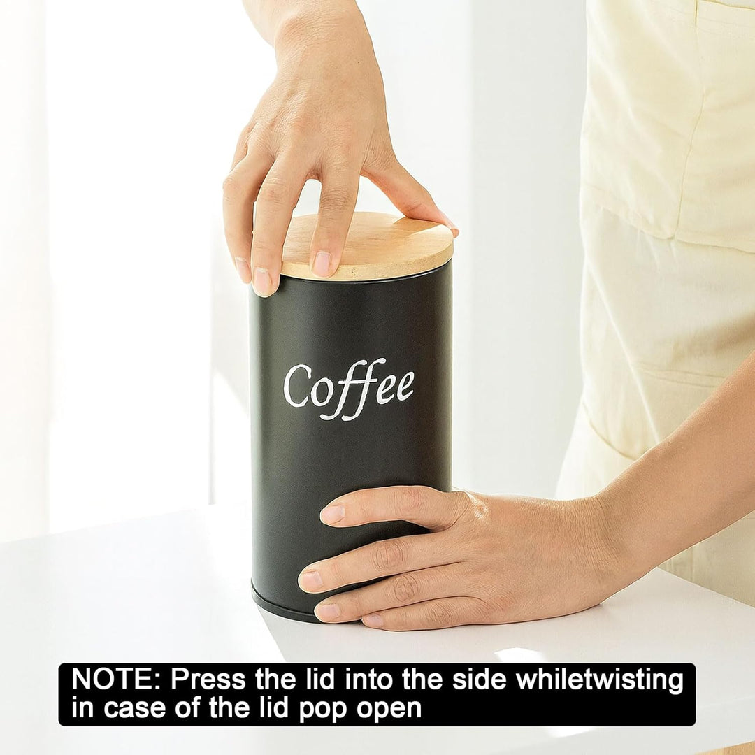 2 Stück Kaffeedose luftdicht, schwarz Kaffeepads Aufbewahrung, mit Holzdeckel, Löffel, 500ml, für Ka