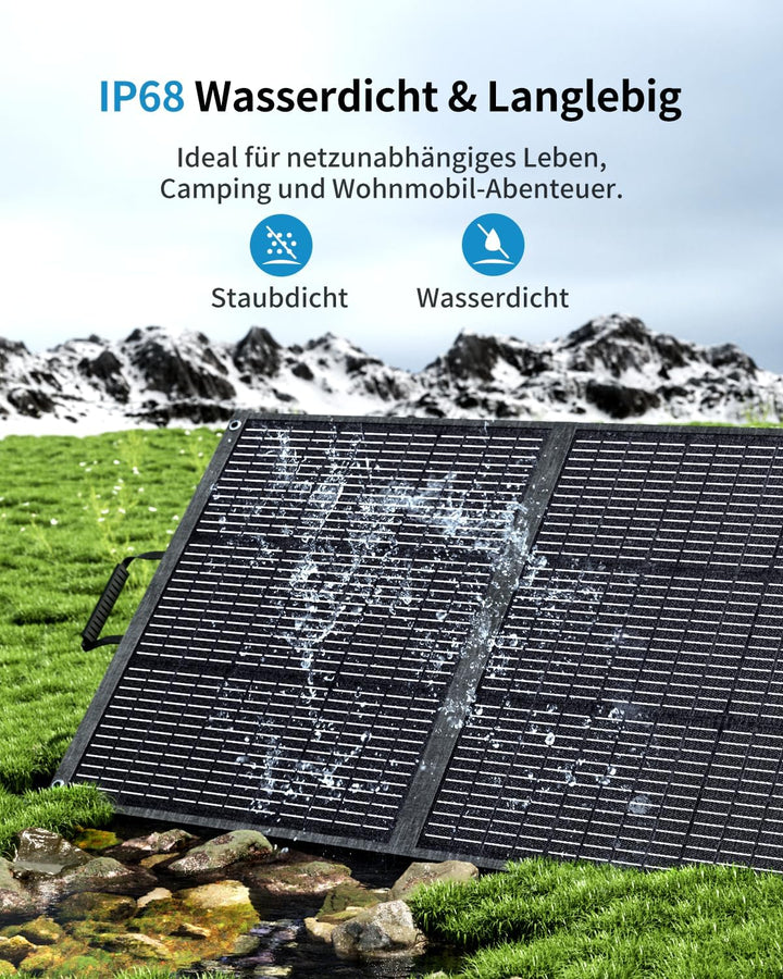 ABOK 200W Tragbares Solarpanel, Faltbares Solarmodul mit Kickstand, 23.5% Effizienz, IP68 Wasserdich