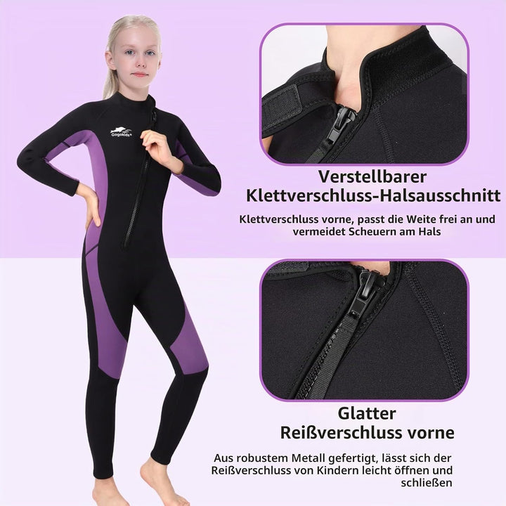 Gogokids Neoprenanzug Kinder, 8-16 Jahre Neopren Thermal Badeanzug, Front Zipper Lang Taucheranzug,