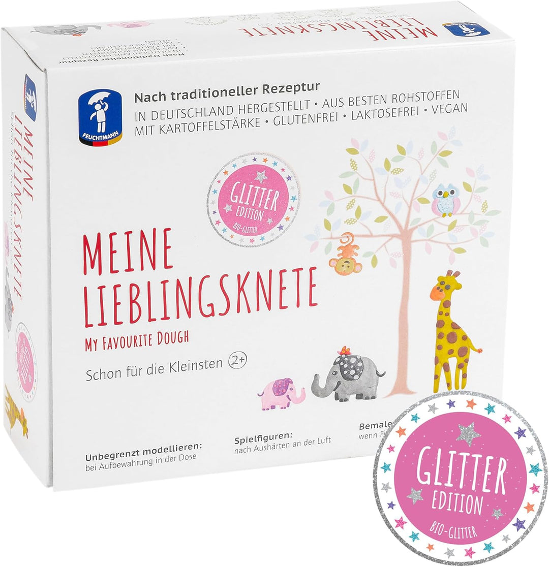 Feuchtmann MEINE LIEBLINGSKNETE Glitter Edition - Knetset 4 x 130g, vegane glutenfreie Knete, Kinder