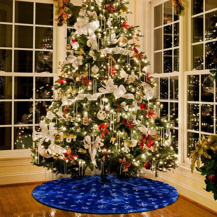 Deggodech 78cm Weihnachtsbaum Röcke Blau Plüsch Weihnachtsbaum Rock Matte mit Silber Schneeflocke We