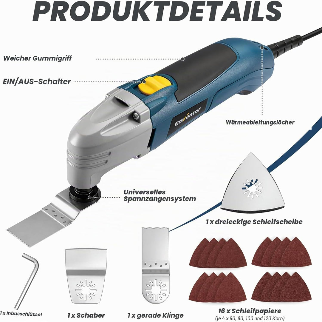 Enventor 200W Oszillationswerkzeug, 22000RPM, 3° Oszillationswinkel, Oszillierendes Multifunktionswe