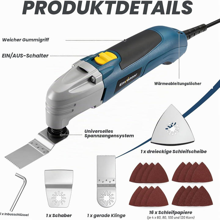 Enventor 200W Oszillationswerkzeug, 22000RPM, 3° Oszillationswinkel, Oszillierendes Multifunktionswe