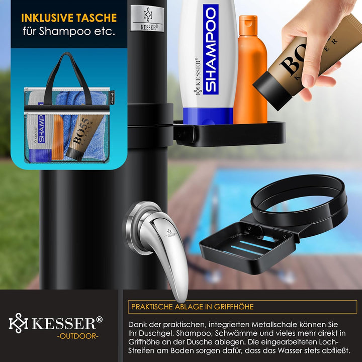 KESSER® Solar Gartendusche Solardusche Bogen Inkl. Schutzhaube warmes Wasser | 20 Liter | max. 60°C