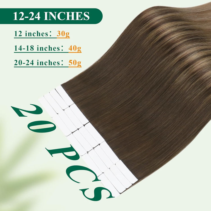 Easyouth Echthaar Tape Extensions Balayage Braun Extensions Echthaar Tape Dunkelste Braun Ombre Mitt