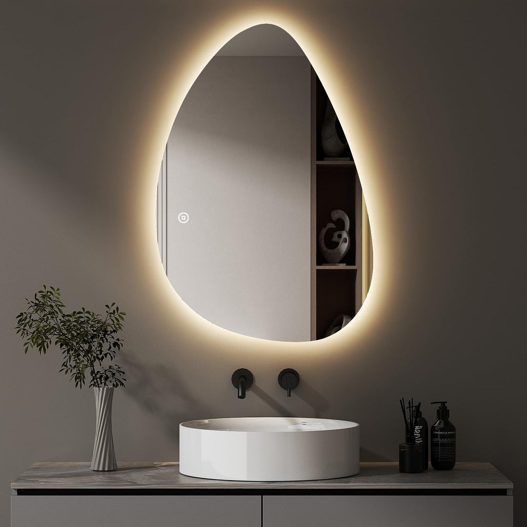 Badezimmerspiegel Led Badspiegel, Asymmetrisch, Touch-Schalter, Dimmbar, 3 Lichtfarbe Einstellbare S