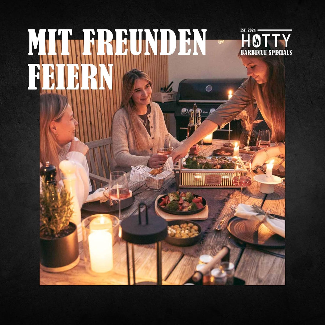 INEXTERIOR Hotty Legacy – Warmhalteplatte fürs Grillen - Grillgut Stövchen mit BBQ-Design – Speisenw