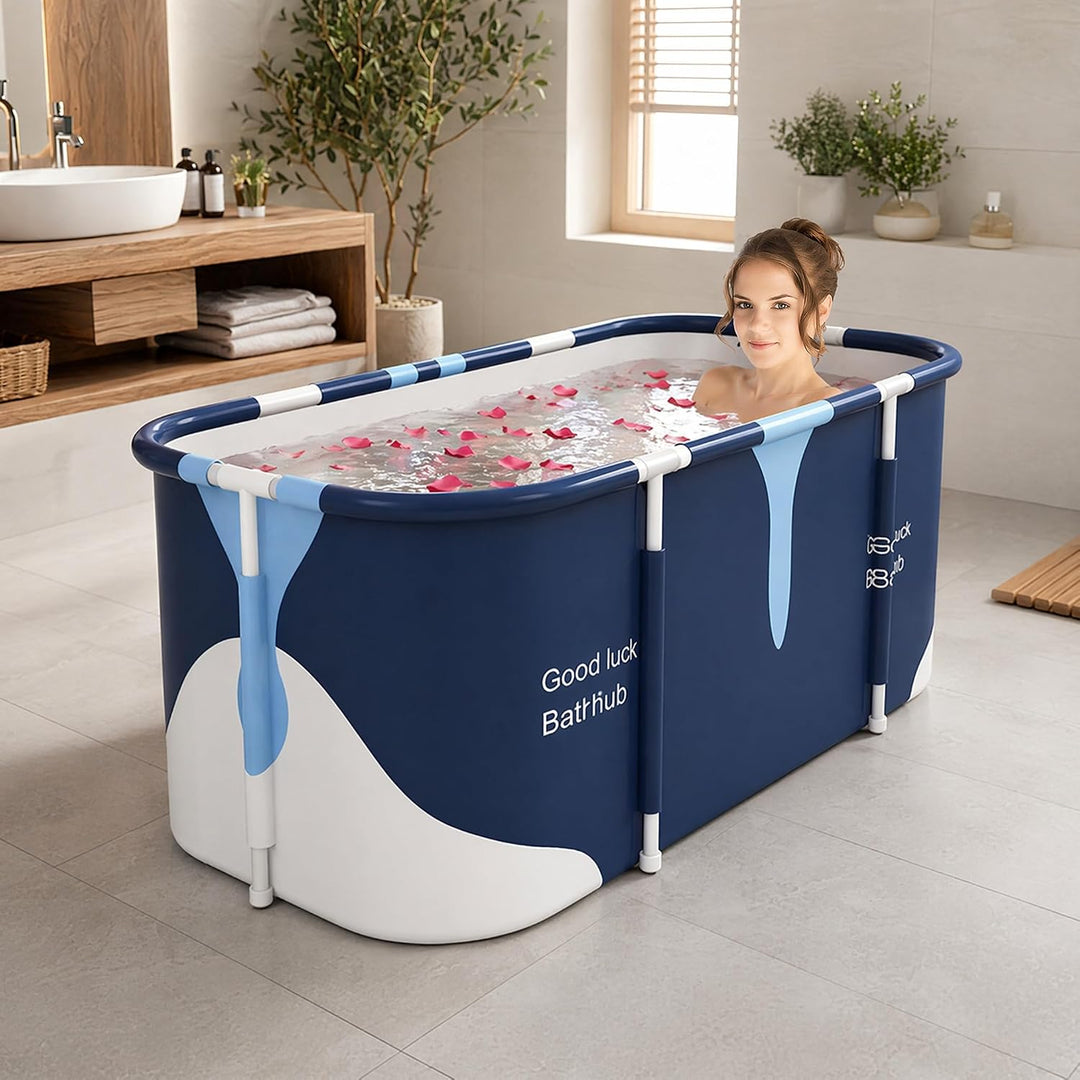 Faltbare Badewanne 140x60x50cm, Tragbare Klappbare Badewanne für Erwachsene, Freistehende SPA Soakin