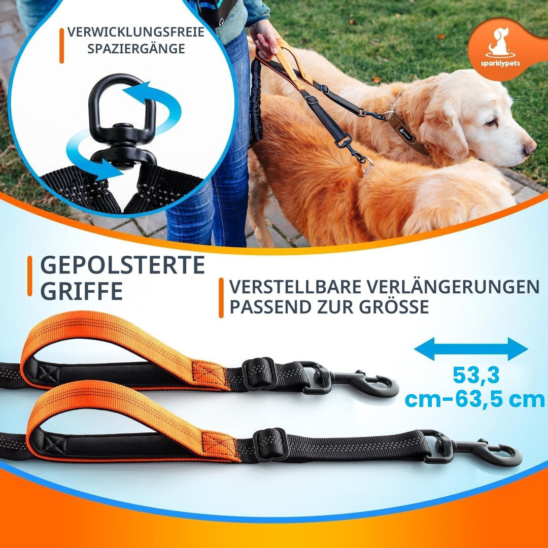 SparklyPets Hundeleine mit doppelter Bungee-Taille und Rückenstütze, doppelte Hundeleine für mittelg