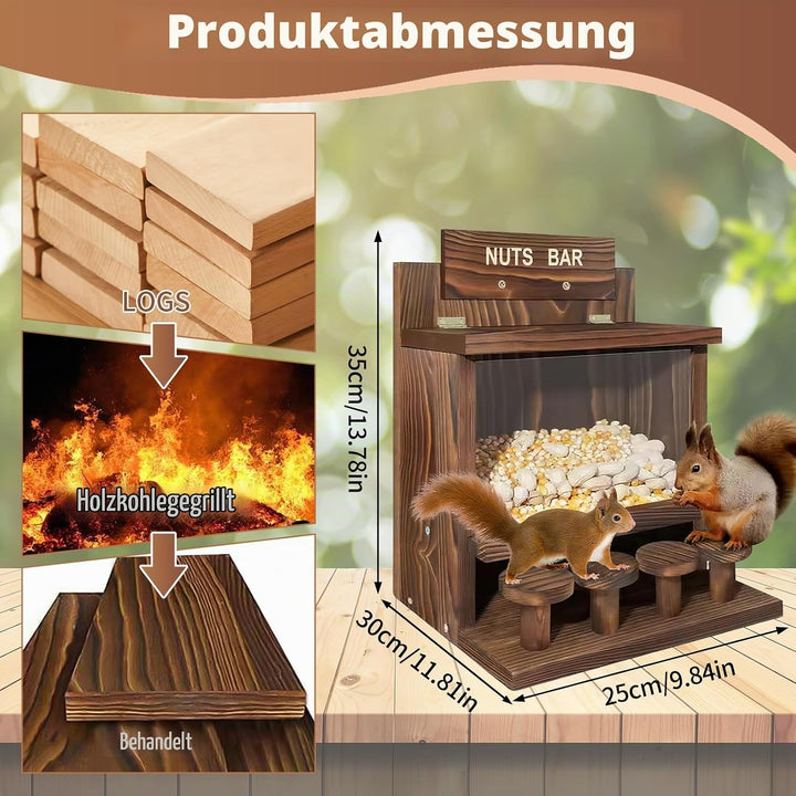 Eichhörnchen Futterhaus aus Holz, Eichhörnchen Futterstation Wetterfest &amp; Unbehandelt, Stabiles Eich