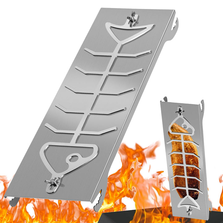 Flammlachsbrett Edelstahl|Extra breit 17cm Flammlachshalter passend für Feuerschalen und Grills mit