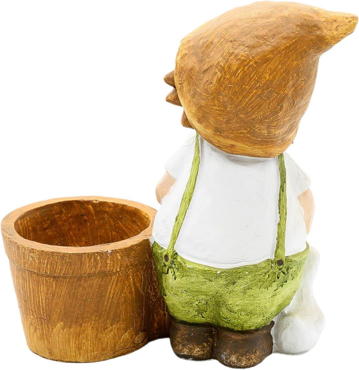 Wichtelstube-Kollektion XXL Gartenfigur Franz mit Blumentopf, Gartendeko Outdoor mit Pflanzkübel, li