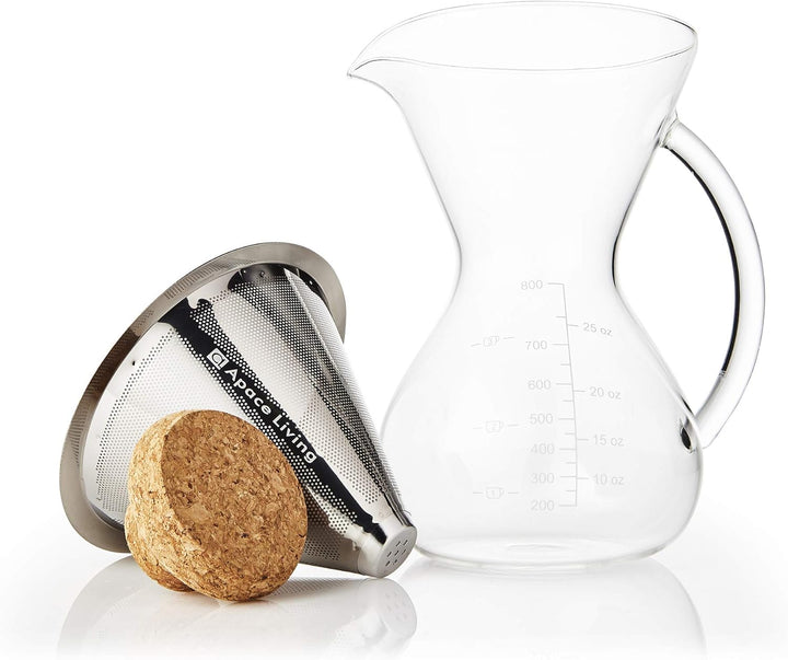 Apace Living SultryBrew Pour Over Kaffeebereiter inkl. Kaffeeschaufel und Korkdeckel Eleganter Handf