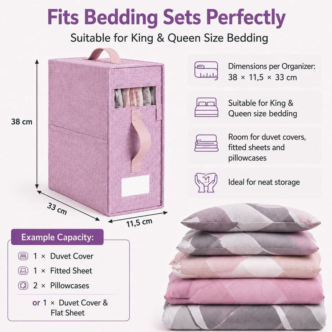 3er-Set Bettwäsche Organizer, über 40% schwerer, Bettwäsche Aufbewahrungsbox mit Sichtfenster, Besch