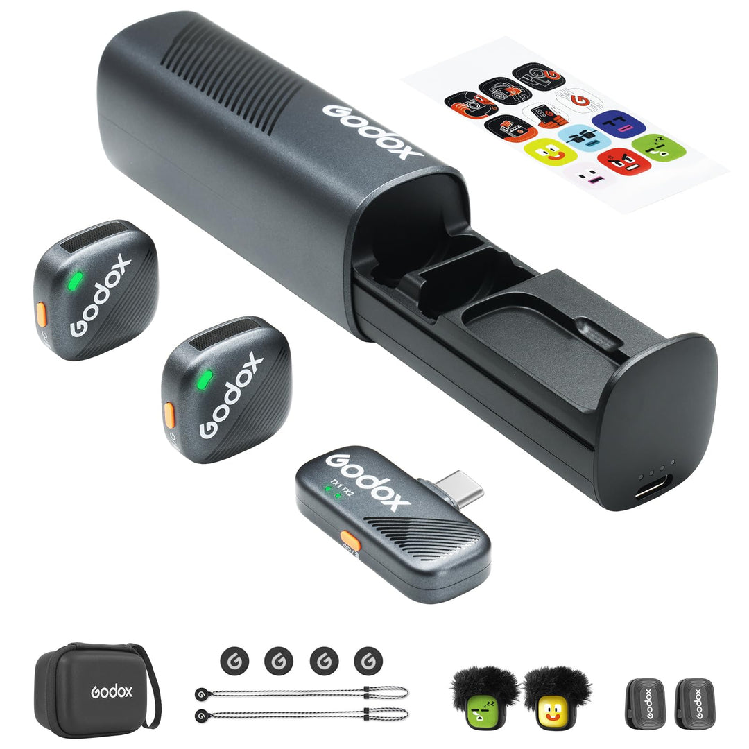 Godox Cube-SC Kit2 Wireless Lavalier Mikrofon für iPhone 15,Android, USB C, 8H Akkulaufzeit, 2.4G Wi