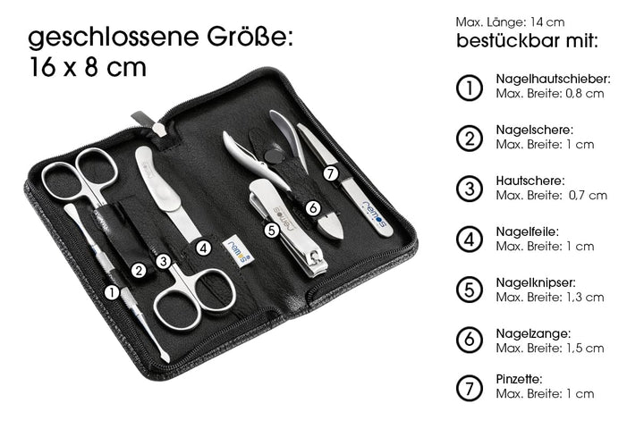 REMOS Nageletui leer aus echtem Leder zum Bestücken mit 7 Instrumenten - schwarz, Schwarz