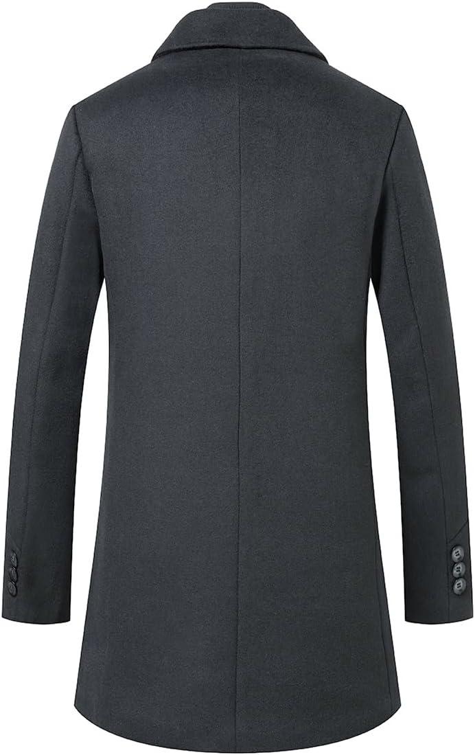 Sliktaa Herren Wollmantel dicker Trenchcoat mittlerer Länge Mantel Kerbe Kragen warmer Mantel Herren