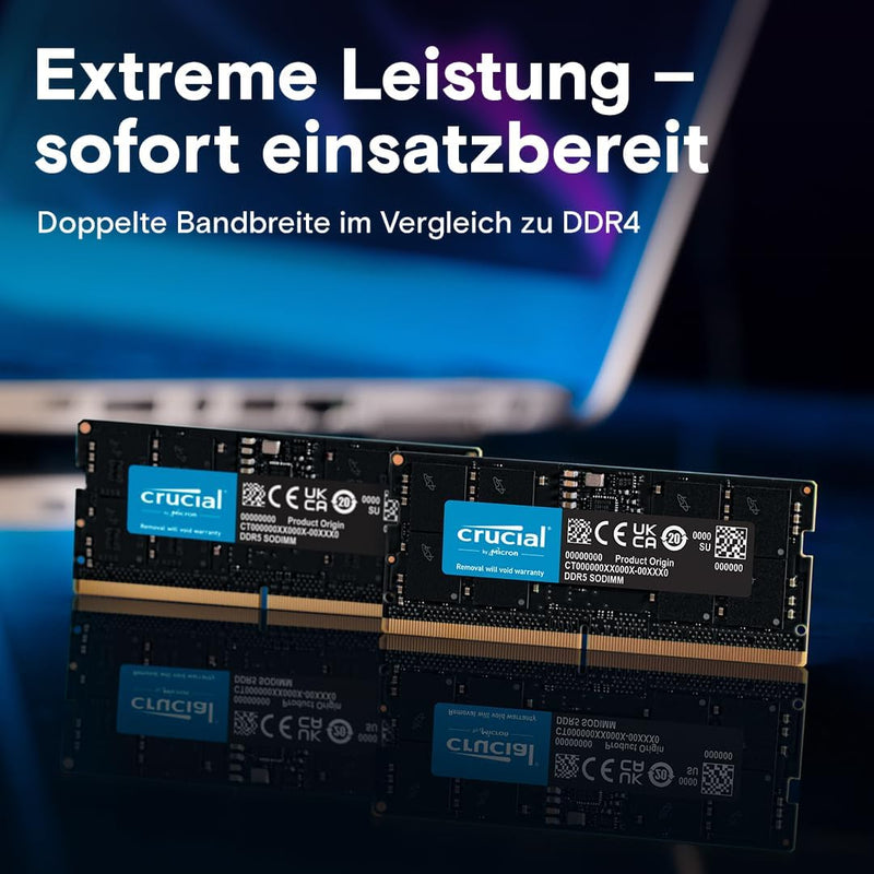 Crucial RAM 16GB Kit (2x8GB) DDR5 4800MHz CL40 Laptop-Speicher CT2K8G48C40S5 16GB Kit (2x8GB) 4800MH