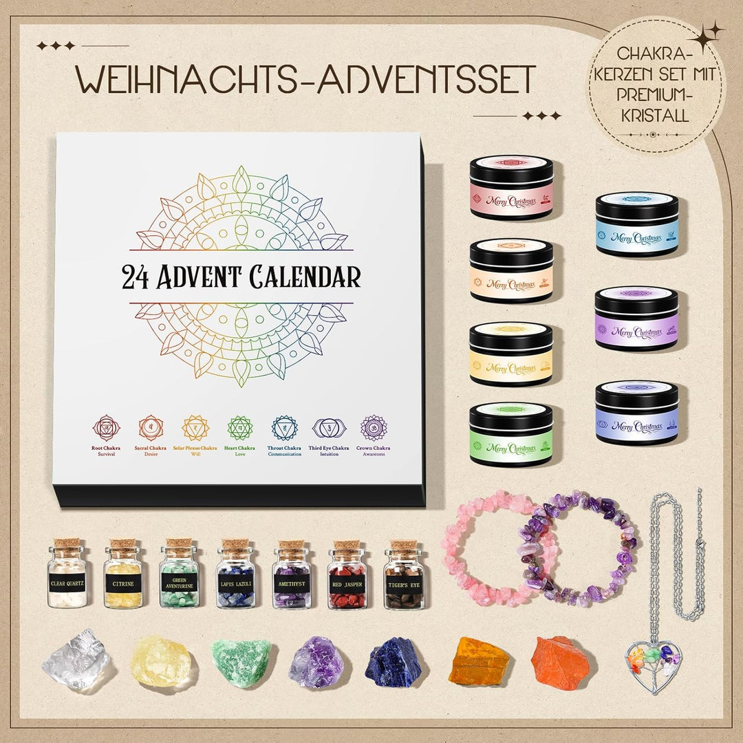Adventskalender 2025 Frauen Chakra Duftkerzen mit Edelsteine, Geschenke für Yoga Entspannung, Medita