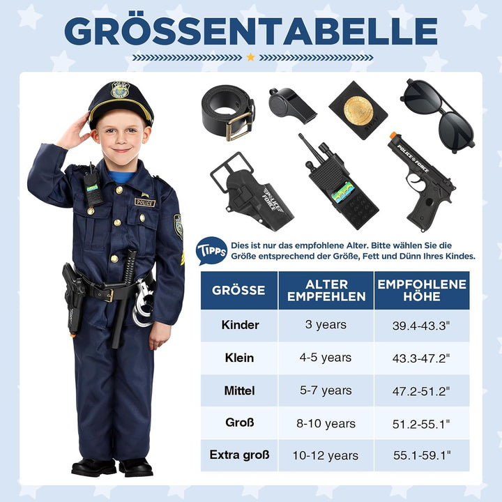 INNOCHEER Polizei Kostüm Kinder, Polizei Kostüm für Kinder, Polizei Spielzeug für Kinder Jungen Hall