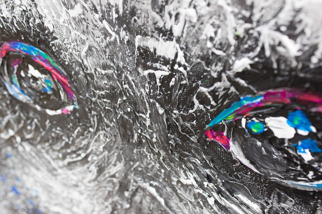 YS-Art XXL Abstrakt Acryl Gemälde auf Leinwand Waschbär lustig handgemalt Wandbilder Wohnzimmer Kind