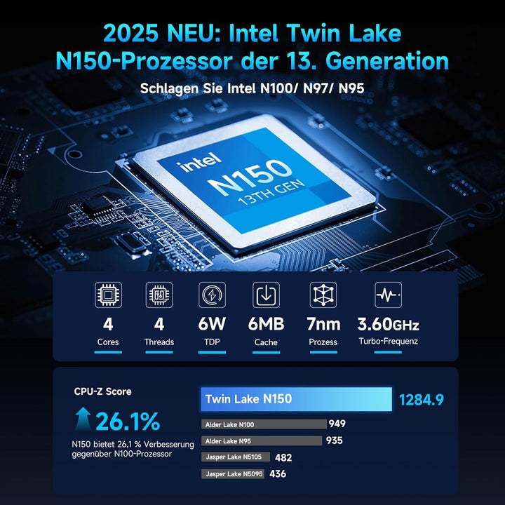 BMAX Mini PC Win-11 Pro Gen13 Twin Lake N150(4C/4T, bis zu 3,6 GHz) 16 GB DDR4 512 GB M.2 SSD Mini D
